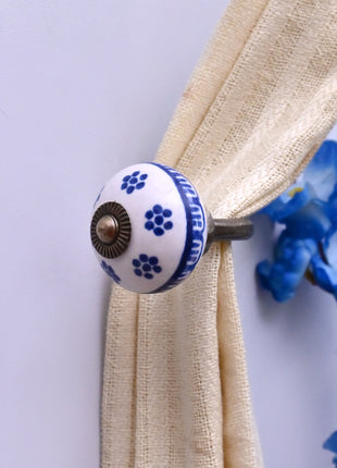 Curtain Tie Backs Hook Decorative Wall Hook-  Blue & White (Set of Two)