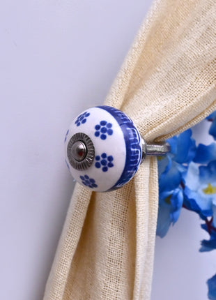 Curtain Tie Backs Hook Decorative Wall Hook-  Blue & White (Set of Two)
