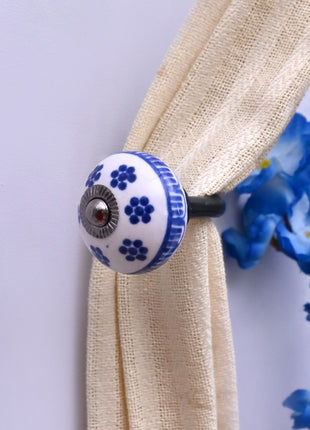 Curtain Tie Backs Hook Decorative Wall Hook-  Blue & White (Set of Two)