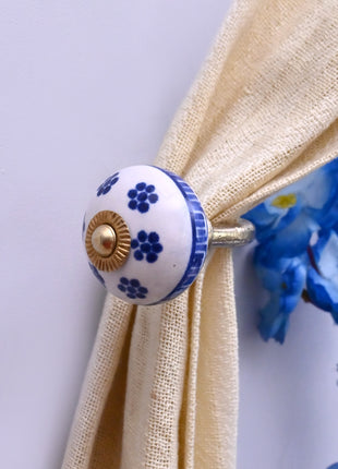 Curtain Tie Backs Hook Decorative Wall Hook-  Blue & White (Set of Two)