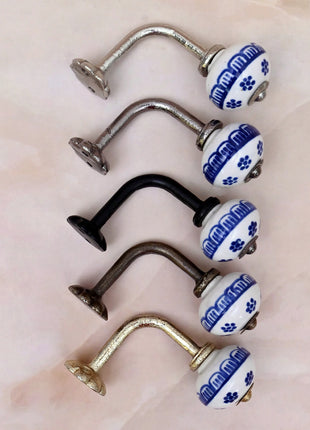Curtain Tie Backs Hook Decorative Wall Hook-  Blue & White (Set of Two)