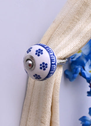 Curtain Tie Backs Hook Decorative Wall Hook-  Blue & White (Set of Two)