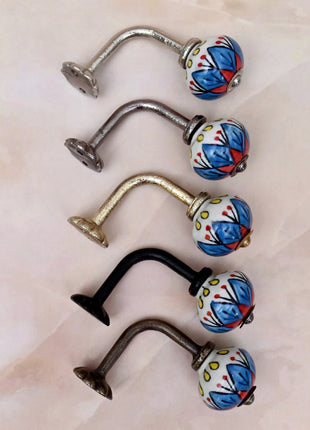 Curtain Tie Backs Hook Decorative Wall Hook- Blue & Red Floral (Set of Two)