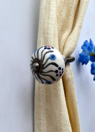 Curtain Tie Backs Hook Decorative Wall Hook- Black Swirl Pattern (Set of Two)