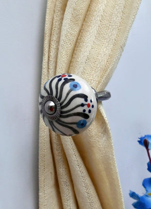 Curtain Tie Backs Hook Decorative Wall Hook- Black Swirl Pattern (Set of Two)