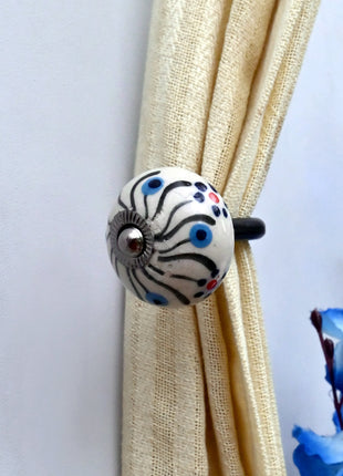 Curtain Tie Backs Hook Decorative Wall Hook- Black Swirl Pattern (Set of Two)