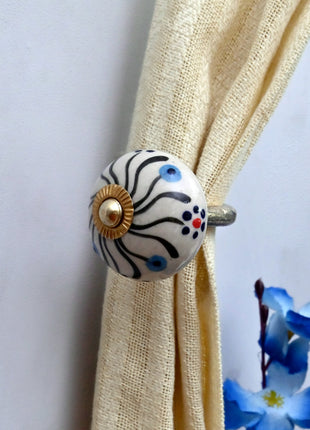 Curtain Tie Backs Hook Decorative Wall Hook- Black Swirl Pattern (Set of Two)