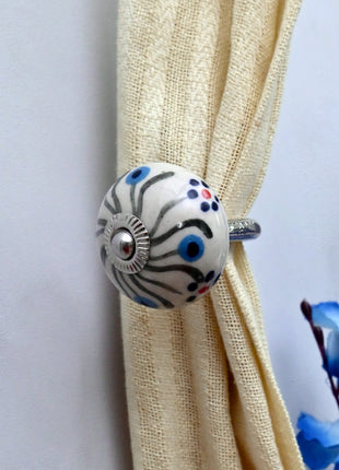 Curtain Tie Backs Hook Decorative Wall Hook- Black Swirl Pattern (Set of Two)