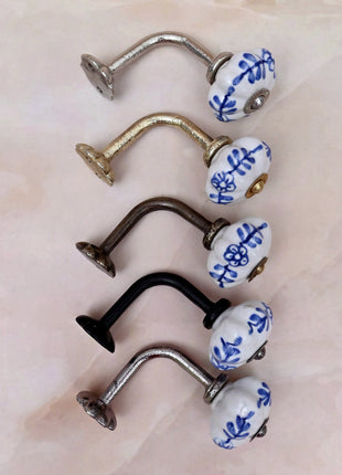 Curtain Tie Backs Hook Decorative Wall Hook- Blue Design on White Knob (Set of Two)
