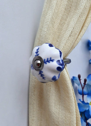 Curtain Tie Backs Hook Decorative Wall Hook- Blue Floral (Set of Two)