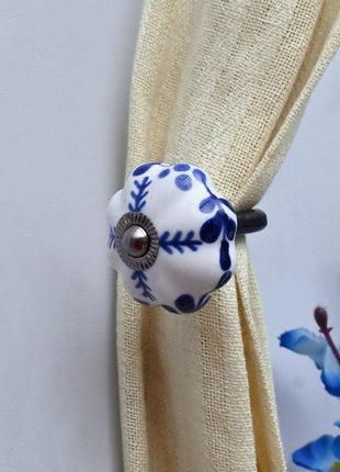 Curtain Tie Backs Hook Decorative Wall Hook- Blue Floral (Set of Two)
