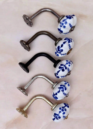 Curtain Tie Backs Hook Decorative Wall Hook- Blue Floral (Set of Two)