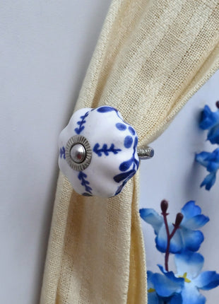 Curtain Tie Backs Hook Decorative Wall Hook- Blue Floral (Set of Two)