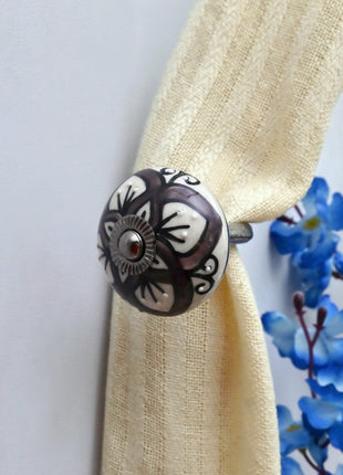 Curtain Tie Backs Hook Decorative Wall Hook- Brown & White (Set of Two)