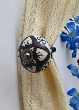 Curtain Tie Backs Hook Decorative Wall Hook- Brown & White (Set of Two)
