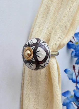 Curtain Tie Backs Hook Decorative Wall Hook- Brown & White (Set of Two)