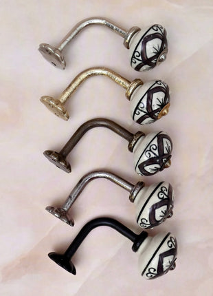 Curtain Tie Backs Hook Decorative Wall Hook- Brown & White (Set of Two)
