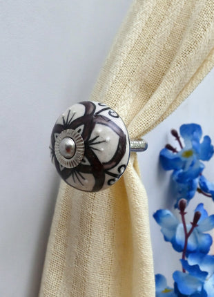 Curtain Tie Backs Hook Decorative Wall Hook- Brown & White (Set of Two)