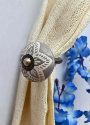 Curtain Tie Backs Hook Decorative Wall Hook- Gray Color Design (Set of Two)