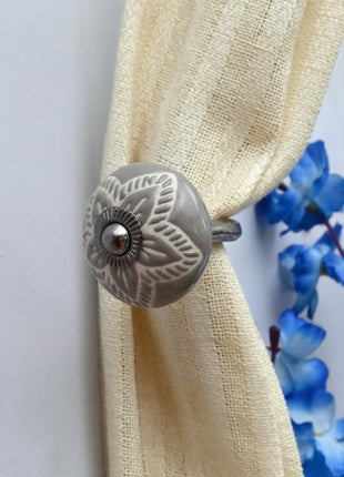 Curtain Tie Backs Hook Decorative Wall Hook- Gray Color Design (Set of Two)