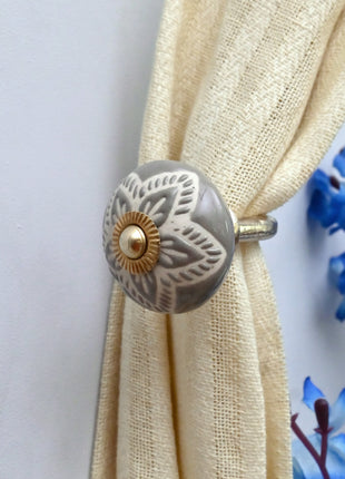 Curtain Tie Backs Hook Decorative Wall Hook- Gray Color Design (Set of Two)