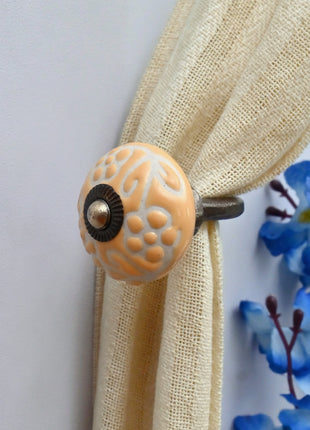 Curtain Tie Backs Hook Decorative Wall Hook- Yellow Floral Embossed (Set of Two)