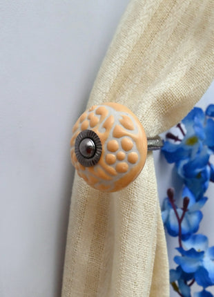 Curtain Tie Backs Hook Decorative Wall Hook- Yellow Floral Embossed (Set of Two)