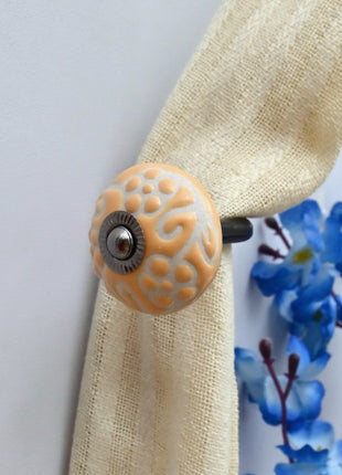 Curtain Tie Backs Hook Decorative Wall Hook- Yellow Floral Embossed (Set of Two)