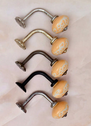 Curtain Tie Backs Hook Decorative Wall Hook- Yellow Floral Embossed (Set of Two)