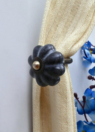 Curtain Tie Backs Hook Decorative Wall Hook- Rustic Grey Speckled (Set of Two)