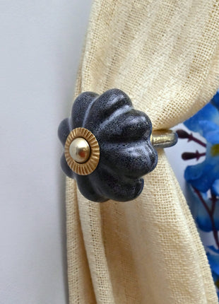 Curtain Tie Backs Hook Decorative Wall Hook- Rustic Grey Speckled (Set of Two)