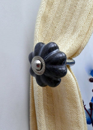 Curtain Tie Backs Hook Decorative Wall Hook- Rustic Grey Speckled (Set of Two)