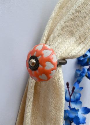Curtain Tie Backs Hook Decorative Wall Hook- White Heart Motif (Set of Two)