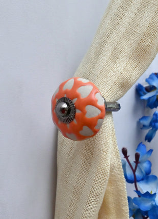 Curtain Tie Backs Hook Decorative Wall Hook- White Heart Motif (Set of Two)