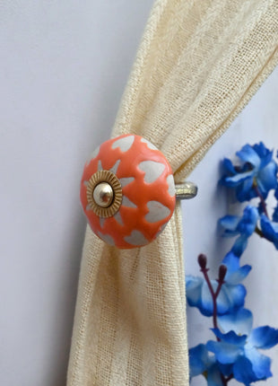 Curtain Tie Backs Hook Decorative Wall Hook- White Heart Motif (Set of Two)
