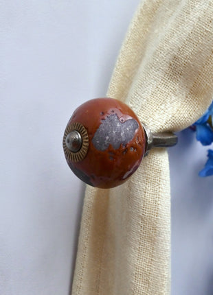 Curtain Tie Backs Hook Decorative Wall Hook- Rustic Mottled Brown (Set of Two)