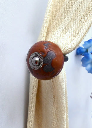 Curtain Tie Backs Hook Decorative Wall Hook- Rustic Mottled Brown (Set of Two)