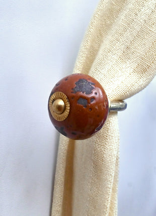 Curtain Tie Backs Hook Decorative Wall Hook- Rustic Mottled Brown (Set of Two)