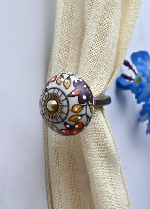 Curtain Tie Backs Hook Decorative Wall Hook- Floral Painted (Set of Two)