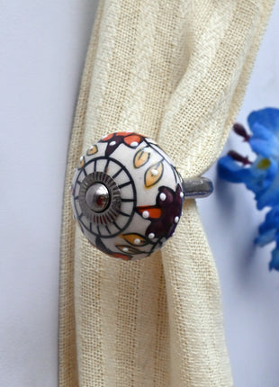 Curtain Tie Backs Hook Decorative Wall Hook- Floral Painted (Set of Two)