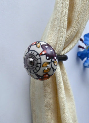 Curtain Tie Backs Hook Decorative Wall Hook- Floral Painted (Set of Two)