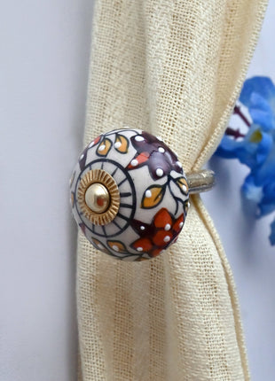 Curtain Tie Backs Hook Decorative Wall Hook- Floral Painted (Set of Two)