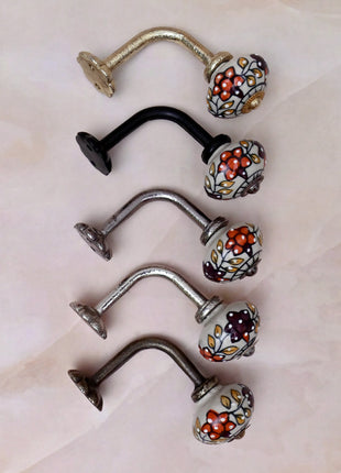 Curtain Tie Backs Hook Decorative Wall Hook- Floral Painted (Set of Two)