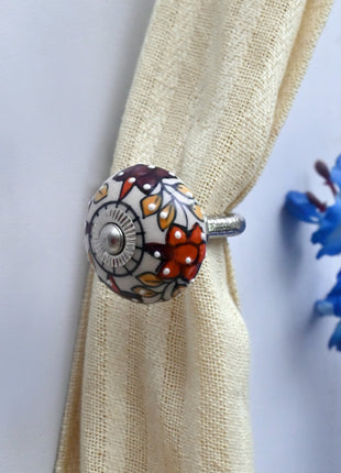 Curtain Tie Backs Hook Decorative Wall Hook- Floral Painted (Set of Two)