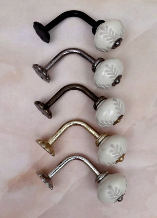 Curtain Tie Backs Hook Decorative Wall Hook- Textured Carved Off-White (Set of Two)