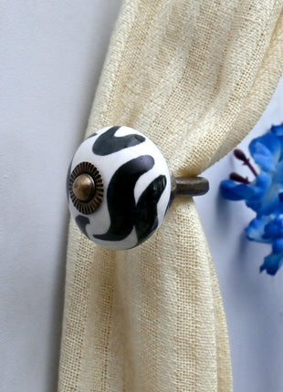 Curtain Tie Backs Hook Decorative Wall Hook- Black and White Zebra Stripe (Set of Two)