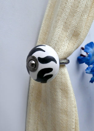Curtain Tie Backs Hook Decorative Wall Hook- Black and White Zebra Stripe (Set of Two)