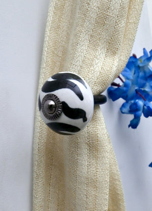 Curtain Tie Backs Hook Decorative Wall Hook- Black and White Zebra Stripe (Set of Two)