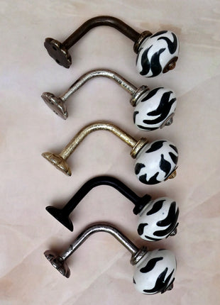 Curtain Tie Backs Hook Decorative Wall Hook- Black and White Zebra Stripe (Set of Two)