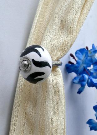 Curtain Tie Backs Hook Decorative Wall Hook- Black and White Zebra Stripe (Set of Two)